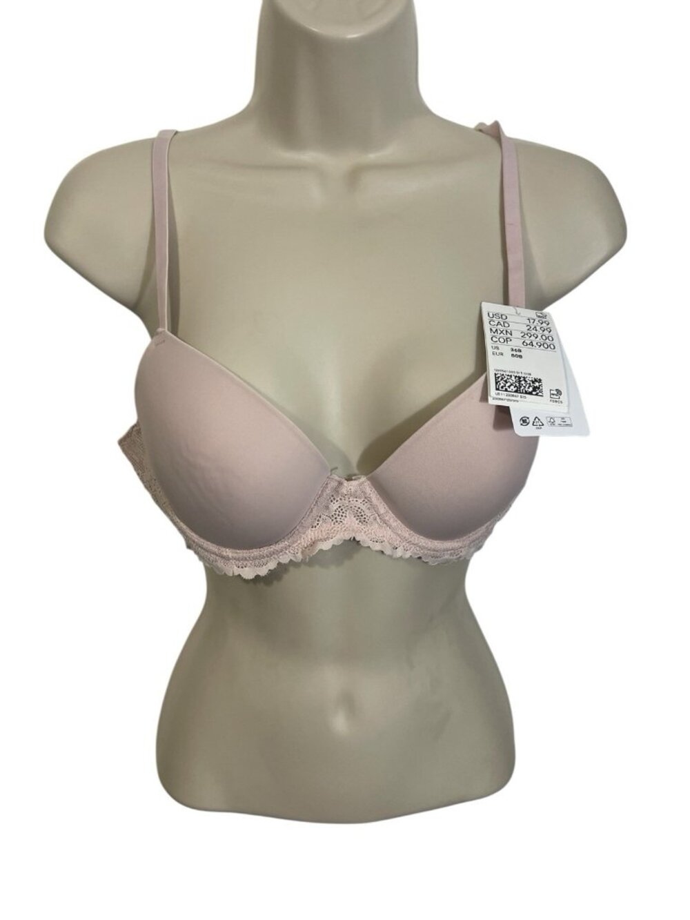 H&M Women's Size 36B Light Pink Push-Up Bra READ DESCRIPTION